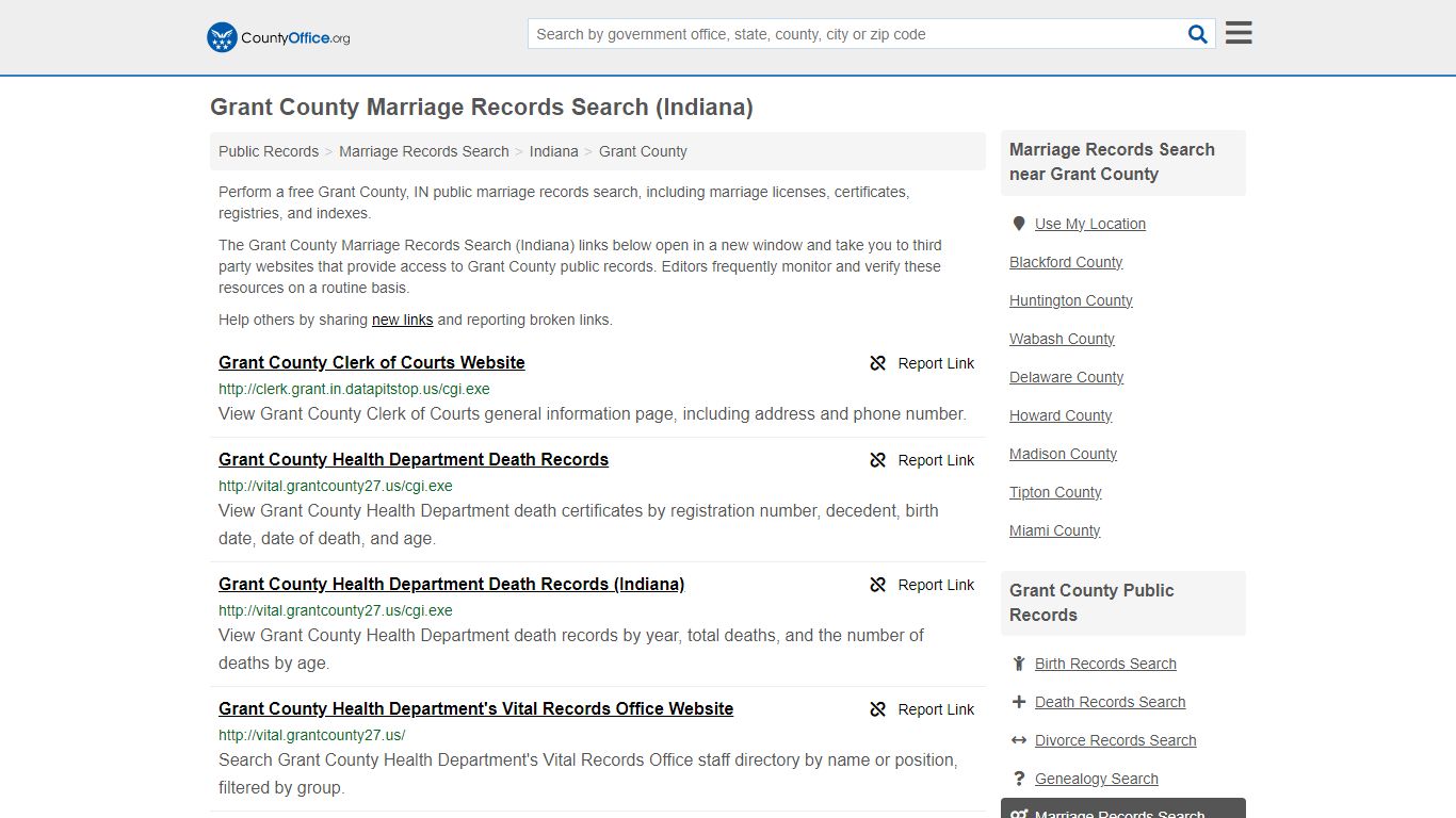 Grant County Marriage Records Search (Indiana) - County Office